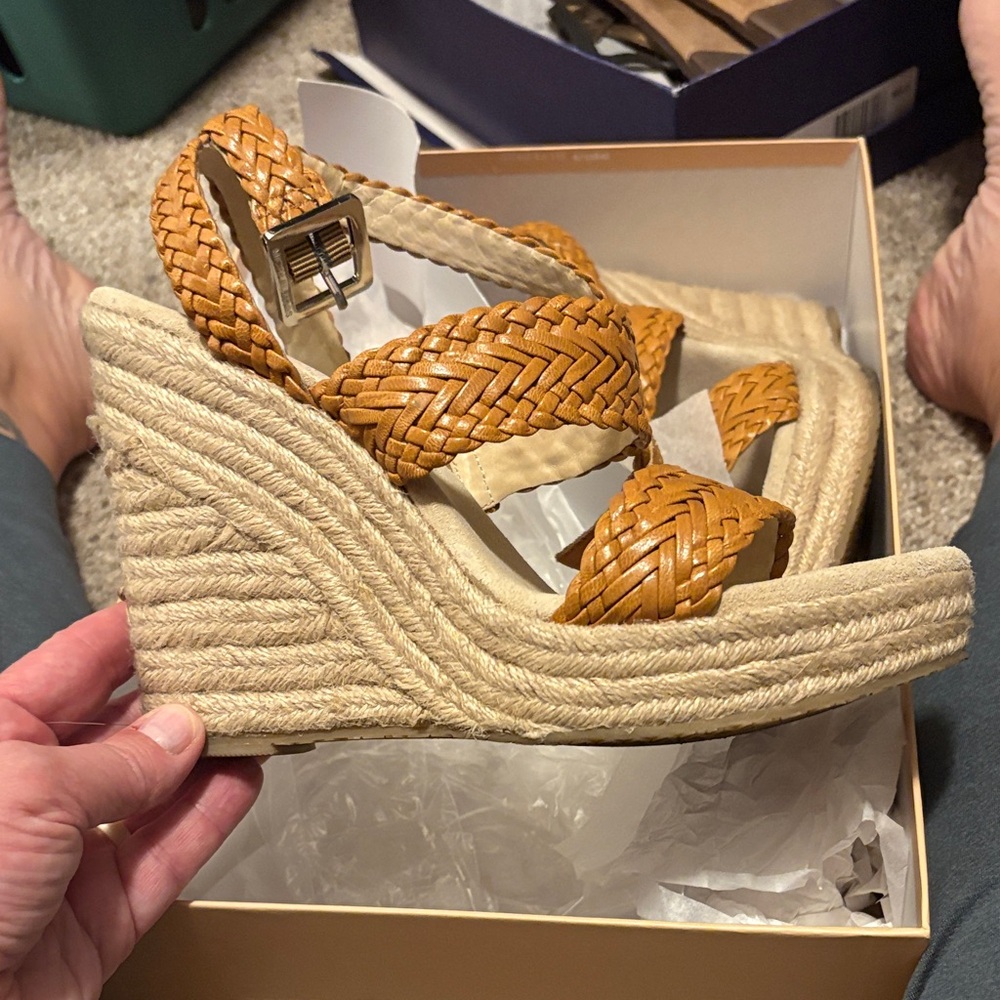 Michael Kors Tan Braided Wedge Sandals